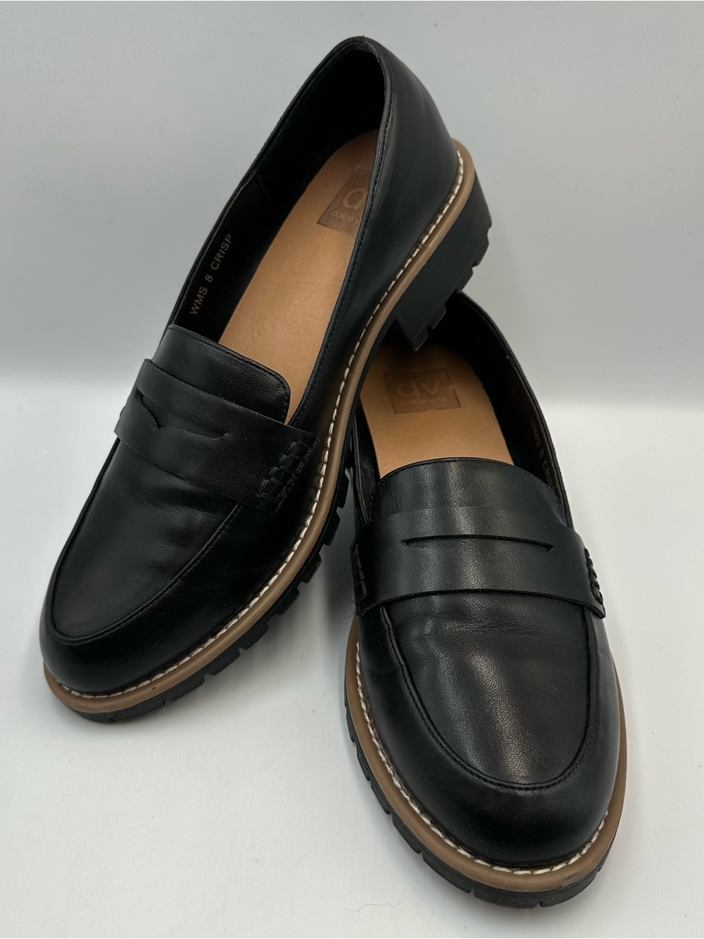 Dolce Vita Crisp Black Lug Loafer Womens 8 Penny Faux Leather Some Cushion